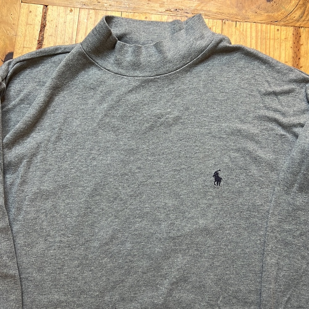 Polo golf mock turtle neck long sleeve shirt - L - grey